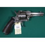 A Belgian 6 shot 9mm Meyer’s Patent solid closed frame double action pinfire revolver, c 1865, round