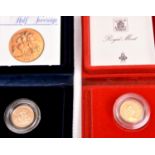 EIIR AV Half Sovereigns (2): 1980, 1982, both proof issue, in their modern Royal Mint gilt