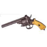 A Belgian 6 shot 12mm closed frame double action pinfire revolver, c 1865, round barrel 135mm (5¼”),