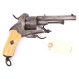 A Belgian 6 shot 9mm Chamelot & Delvigne double action pinfire revolver, c 1865, number 1764,