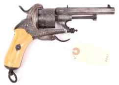 A Belgian 6 shot 9mm Chamelot & Delvigne double action pinfire revolver, c 1865, number 1764,