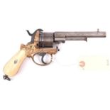 A German 6 shot 9mm brass framed Lefaucheux type double action pinfire revolver, by B. Ebbeke,