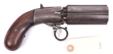 A 6 shot 80 bore Cooper’s Patent self cocking ring trigger percussion pepperbox revolver, 7¾”