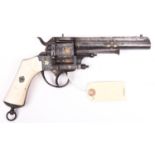 A Belgian 6 shot 12mm Lefaucheux gold overlaid closed frame double action pinfire revolver, c