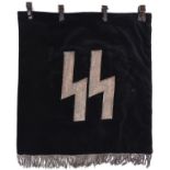 A Third Reich double sided SS trumpet banner, 18" x 17½” (46x44.5cm) of black velvet with heavy