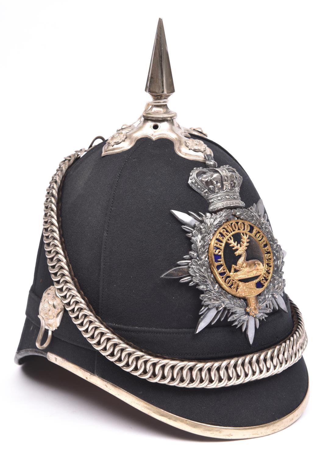A Victorian officer’s home service pattern blue cloth helmet of the Royal Sherwood Foresters, fine - Image 2 of 2