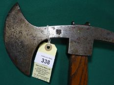 An axe, plain square section downward curved head with blade 5¼”, and pointed peen, 10½” overall,