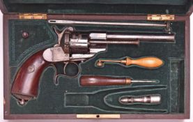 A French 6 shot 12mm Lefaucheux Model 1854 single action pinfire revolver, number 3200 next to “