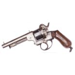 A Belgian 6 shot 9mm Arendt double action pinfire revolver, c 1865, number 6922, octagonal barrel