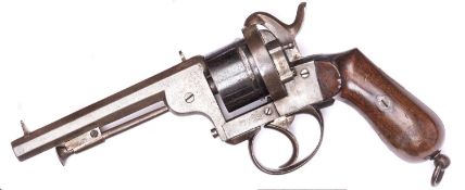 A Belgian 6 shot 9mm Arendt double action pinfire revolver, c 1865, number 6922, octagonal barrel