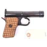 A German .177" Tell II air pistol, c 1927-36, the air cylinder marked “D.R.G.M. Tell II D.R.P” and