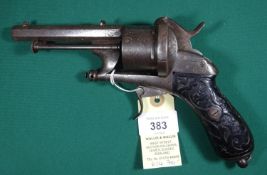 A Belgian 6 shot 12mm Chamelot & Delvigne double action pinfire revolver, c 1865, number 9293,