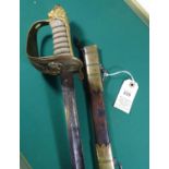 A late Vic R Naval officer’s sword, very slightly curved, fullered blade, 31½”, by Wilkinson, no