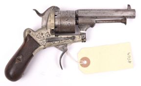 A Belgian 6 shot 7mm Lefaucheux double action pinfire revolver, c 1863, number 118116, octagonal