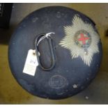 A heavy quality tin case for Coldstream Guards officer’s bearskin, Garter Star transfer to top and
