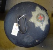 A heavy quality tin case for Coldstream Guards officer’s bearskin, Garter Star transfer to top and