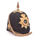 A Vic officer’s blue cloth spiked helmet of The Dorsetshire Regt, gilt top mount and spike, peak