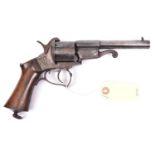 A French 6 shot 12mm Javelle double action pinfire revolver, c 1860, numbered 45 on the cylinder,