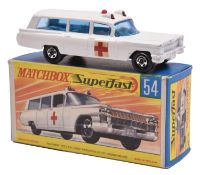 A Matchbox Superfast 1-75 Cadillac Ambulance (54b). Example in white with white radiator grille.