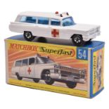 A Matchbox Superfast 1-75 Cadillac Ambulance (54b). Example in white with white radiator grille.