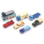 7 nicely restored Corgi Toys. 2x Commer trucks- A Wall's Refrigerator Van in cream and dark blue and