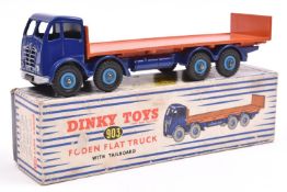 Dinky Supertoys Foden FG Flat Truck with Tailboard (903). Example with dark blue cab and chassis,