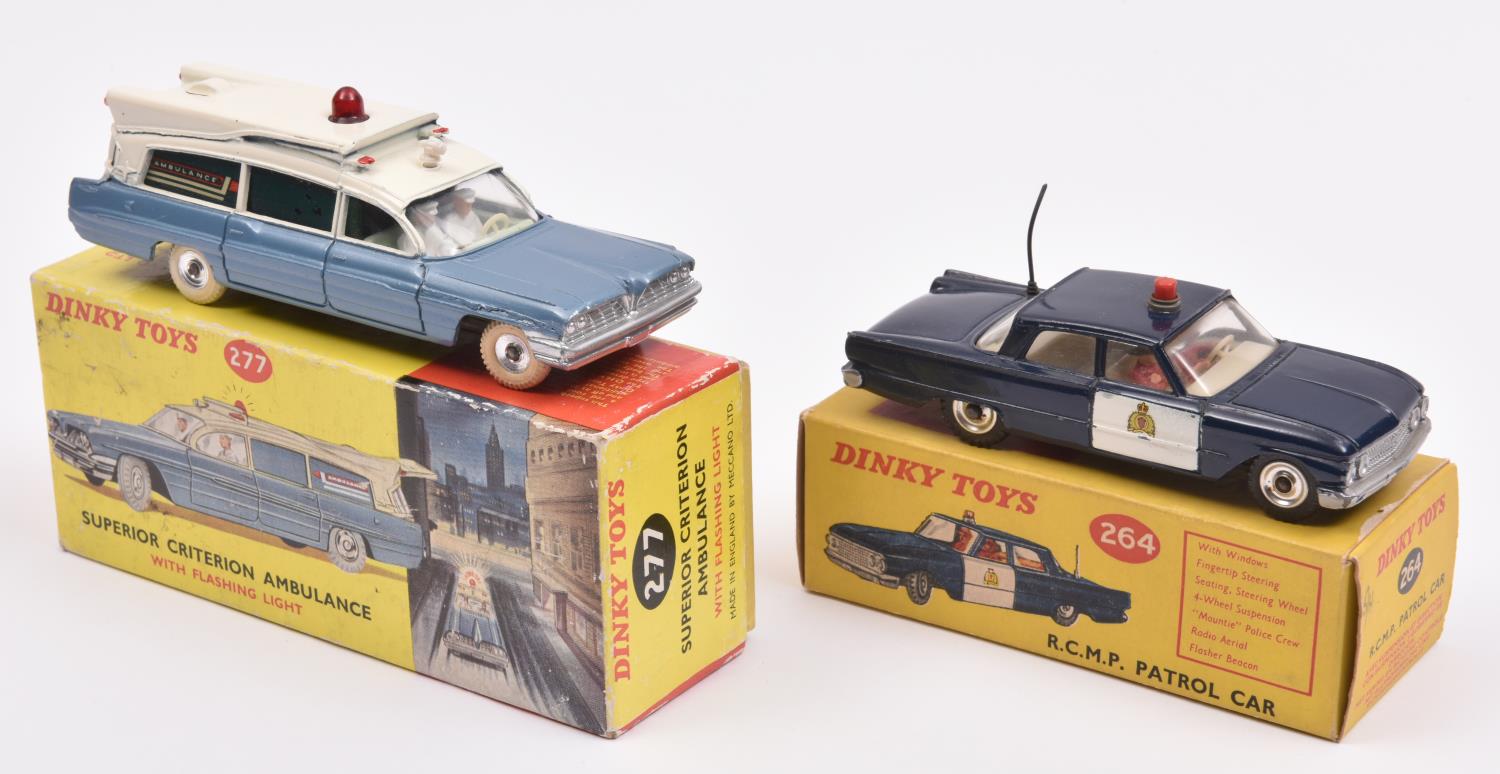 2 Dinky Toys North American Cars. R.C.M.P. Patrol Car (264). Ford Fairlane in dark blue with white
