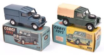 2 Corgi Toys. Land Rover R.A.F. Vehicle (351). In RAF blue with roundel and flat spun wheels.