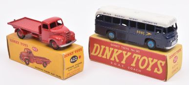 2 Dinky Toys. B.O.A.C. Coach (283). In dark blue and white livery, with mid blue wheels. Plus a