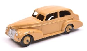 Dinky Toys 39 Series Oldsmobile 6 sedan (39b). A scarce example in tan, with tan ridged wheels