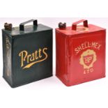 2x early petrol cans. A Pratt's example in green and yellow with 3/- to top. Together with a Shell-