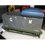 A 5 inch gauge driving truck presented as a GWR style 10-ton open wagon. For ground level running