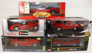 5 1:18 scale cars. 2x Hotwheels - Ferrari F430 and Ferrari 250GT Berlinetta. Anson Ferrari 328GTS.