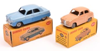 2 Dinky Toys. Ford Zephyr Saloon (162). An example in light and dark blue with light grey wheels and