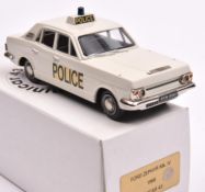 A Pathfinder Minicar 43 white metal 1966 Ford Zephyr Mk 1V saloon. An example in white Police livery