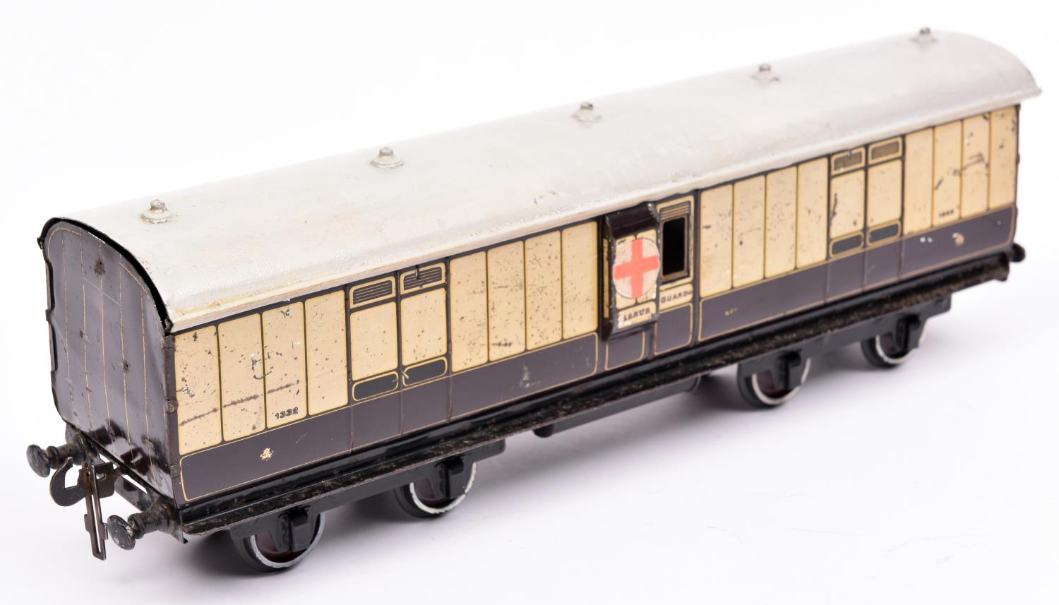 A Gauge One railway Carette LNWR Full Brake bogie van. 1332, in lined chocolate and cream livery - Image 2 of 2