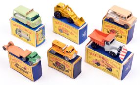 6x Matchbox Series. Scammell Snow Plough (16c). Commer Milk Delivery Float (21c). Hydraulic
