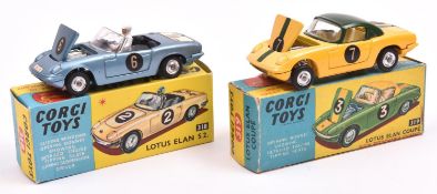 2 Corgi Toys. Lotus Elan S2 (318). In metallic blue with black interior and spun wheels. RN 6,