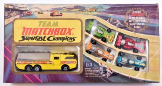 Matchbox Gift Set G4. 'Team Matchbox Superfast Champions'. Comprising racing car transporter (K-7)