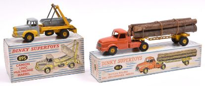 2 French Dinky Supertoys. A Tracteur Willeme Avec Semi-Remorque Fardier (36A). In orange with yellow