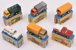 6 Matchbox Superfast. 1. Mercedes Truck and 2. Mercedes Trailer, both in metallic gold with orange