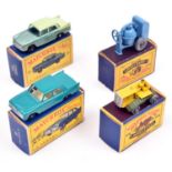 4 Matchbox Series. No.3 Cement Mixer, in light blue with grey plastic wheels. No.8 Caterpillar