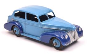 Dinky Toys 39 Series Oldsmobile 6 sedan (39b). A U.S. export example in two tone blue, with mid blue