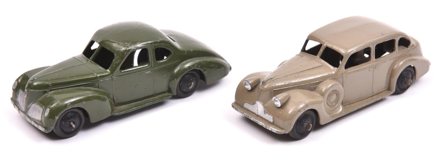 2 Dinky Toys 39 Series. Buick Viceroy (39d). An example in fawn with black ridged wheels and black