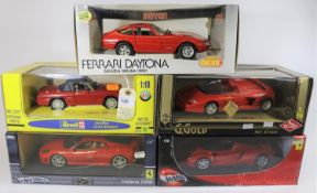 5 1:18 scale cars. Revell Alfa Romeo Spider. 2x Hotwheels Ferrari -La Ferrari and a F430. A Giodi