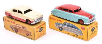 2 Dinky Toys. Ford Fordor Sedan (139A/170). A two tone low line example, cream upper and red