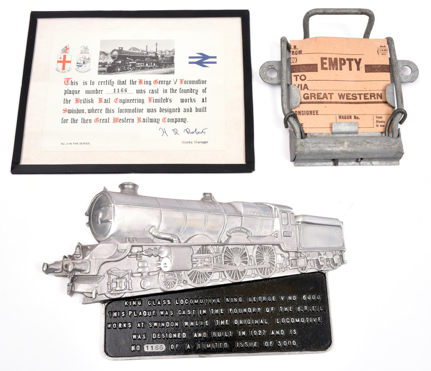 2x items of GWR interest. A limited issue cast aluminium plaque celebrating the GWR King Class 4-6-0