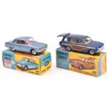 2 Corgi Toys. Rover 2000 (252), example in light metallic blue with red interior, spun wheels with