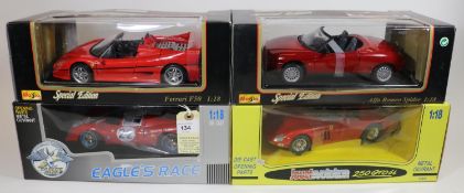 4 1:18 scale cars. Eagle's Race 1967 Ferrari 412P L.M. RN22. 2x Maisto- 1995 Ferrari F50. 1995