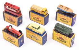6x Matchbox Series. Vauxhall Victor (45a). Meteor Sports Boat and Trailer (48a). Albion Chieftain '